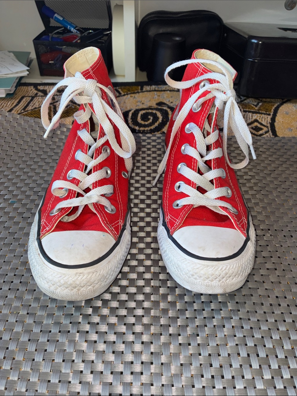 Kids Red High-Top Canvas Sneakers with White Trim